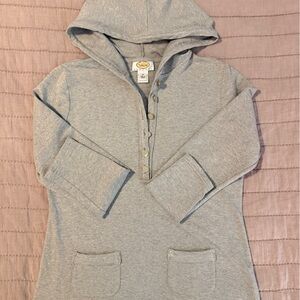 Talbots Button-Up Sweatshirt with Hood Size Petite Medium Grey Comfort Fit